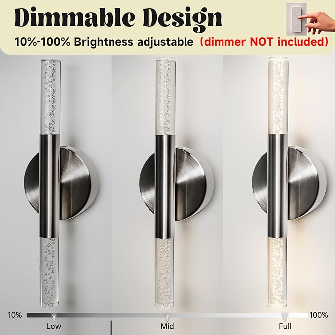 LED Bathroom Vanity Lights,16 inch Bathroom Light Fixtures Over Mirror,3000K Natural Warm Light, ETL＆UL Listed, Modern Wall Sconce for Bedroom,Living Room,Hallway,Brushed Nickel