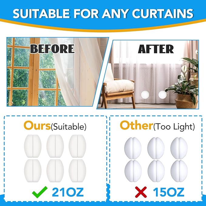 12 Pcs Shower Curtain Weights, Silicone Wrapped Heavy Duty Shower Curtain Magnets, Curtain Weights Heavy Outdoor, Prevent Curtain Liner from Blowing Around, Work for Drapery, Flag, Tablecloth(6 Pairs)