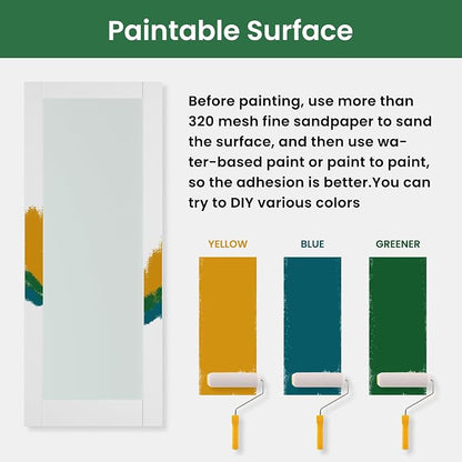 SMARTSTANDARD 18" x 80" Slab Door, Solid Core Frosted Glass Pantry Door | Pre-Assembled Interior Door without Hardware Kit for Pantry, Pocket, White Primed, Paintable Surface