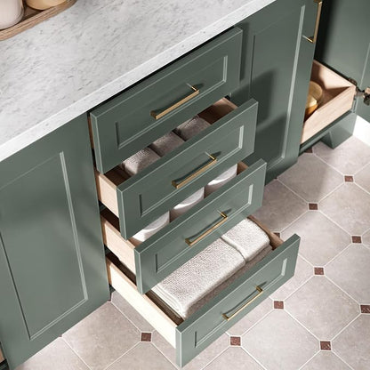 ARIEL Taylor 72-inch Bathroom Vanity with Sink,Solid Wood, 1.5-inch Italian Carrara Marble Countertop, Double Rectangular Porcelain Sink, Soft Closing Doors, Dovetail Drawers, Vintage Green