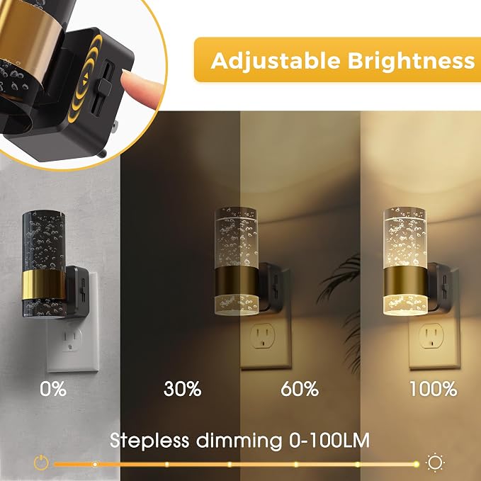 L LOHAS LED Night Lights Plug into Wall, 3000K Acrylic Night Light | Dimmable Nightlight with 0-100 LM Adjustable Brightness, Plug in Night Light with Dusk to Dawn Sensor, for Bathroom Hallway