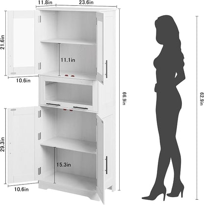 IDEALHOUSE 67" H Tall Bathroom Storage Cabinets with Drawer, White | Modern Freestanding Cabinet with Doors & Adjustable Shelves, Bathroom, Dining Room, Kitchen & Pantry, Laundry, Narrow Corner