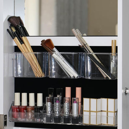 Full Length Mirror Jewelry Cabinet - 2-in-1 Organizer for Makeup and Jewelry,Lockable Door Wall-Mounted Jewelry Armoire with Shelves and Behind the Door Storage White