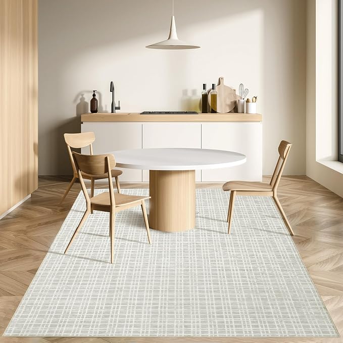 Washable Area Rugs 10x13 Rug for Living Room Modern Grey Rug Plaid Large Area Rug for Bedroom Decor Rustic Non Slip Throw Rugs Low Pile Stain Resistant Carpet for Office Dining Room 10'x13'