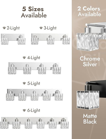 VOLISUN Chrome Bathroom Light Fixtures, Modern Stainless Steel Bathroom Lighting Fixtures Over Mirror, 3 Light Bathrooms Vanity Light, Crystal Vanity Light for Bathrooms-UL Certificated(Exclude Bulb)