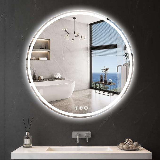 Round LED Bathroom Mirror, 40 Inch, HD Shatterproof Tempered Glass | Lighted Bathroom Mirror with Dimmable Lights Bathroom Mirror with Lights for Wall, 3 Color Temperatures