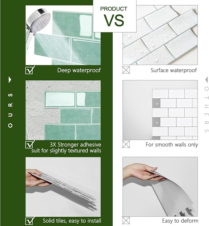 STICKGOO 10-Sheet Subway Tile Peel and Stick Backsplash, Self Adhesive Vinyl Wall Tiles, Stick on Backsplash for Kitchen and Bathroom(Thicker Design)