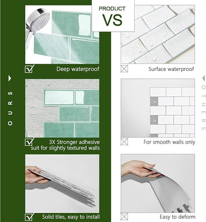 STICKGOO 10-Sheet Subway Tile Peel and Stick Backsplash, Self Adhesive Vinyl Wall Tiles, Stick on Backsplash for Kitchen and Bathroom(Thicker Design)