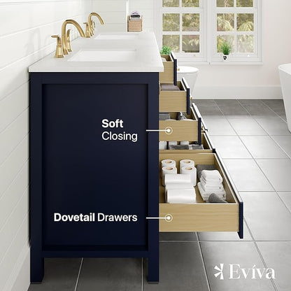 Eviva Aberdeen 72 in. Blue Double Sink Bath Vanity with Carrara Quartz Top and Undermount Porcelain Sinks