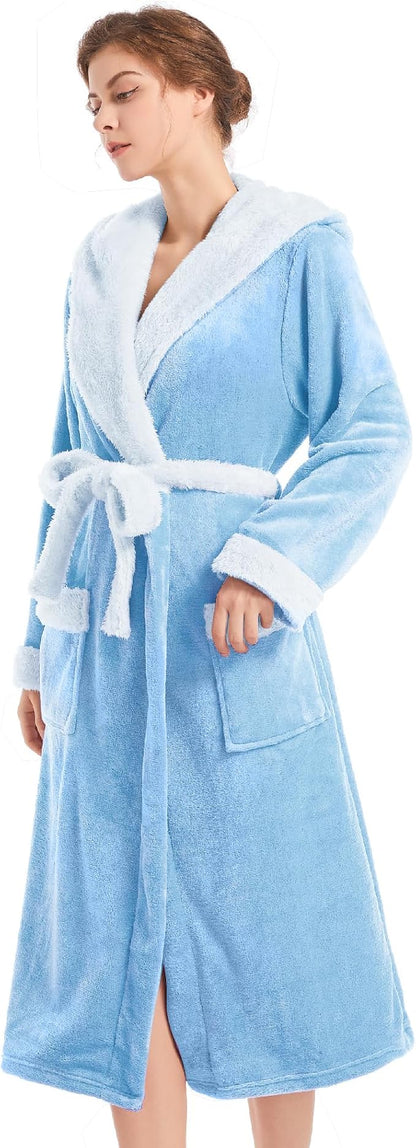 Inner Wish Women Hooded Plush Robe, Fleece Highly Absorbent Cozy Warm Bathrobe
