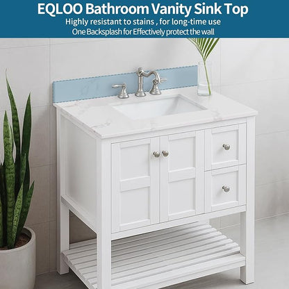 36x22 Vanity Top with Sink, Golden Calacatta Quartz Countertop with Middle Undermount Sink & Backsplash,8in. Faucet Hole Spacing Bathroom Vanity Sink Top