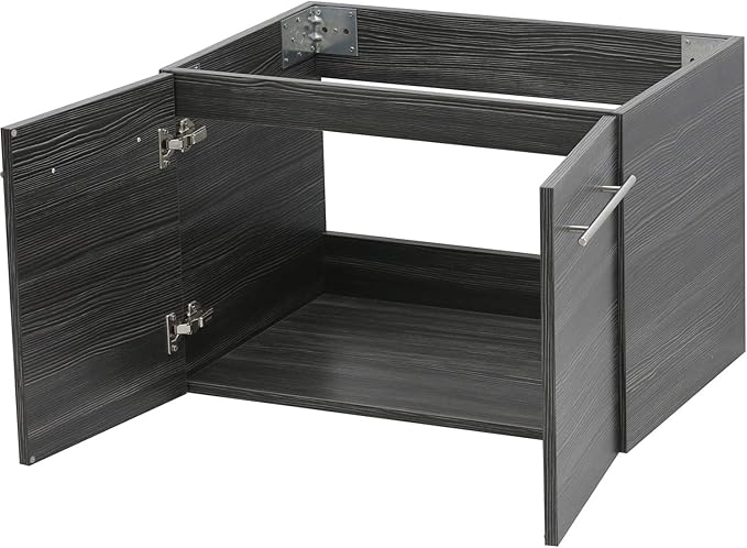 Wall Mount Floating Bathroom Vanity Sink Set. Dark Grey Vanity, White Integrated Sink Countertop - 35.25"