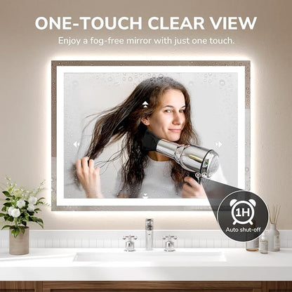 48x36 Inch LED Bathroom Mirror for Over Sink | Tempered Glass - Frameless Backlit Lighted Mirror for Bathroom Vanity with Anti-Fog, 3 Colors Dimmable, Memory Function