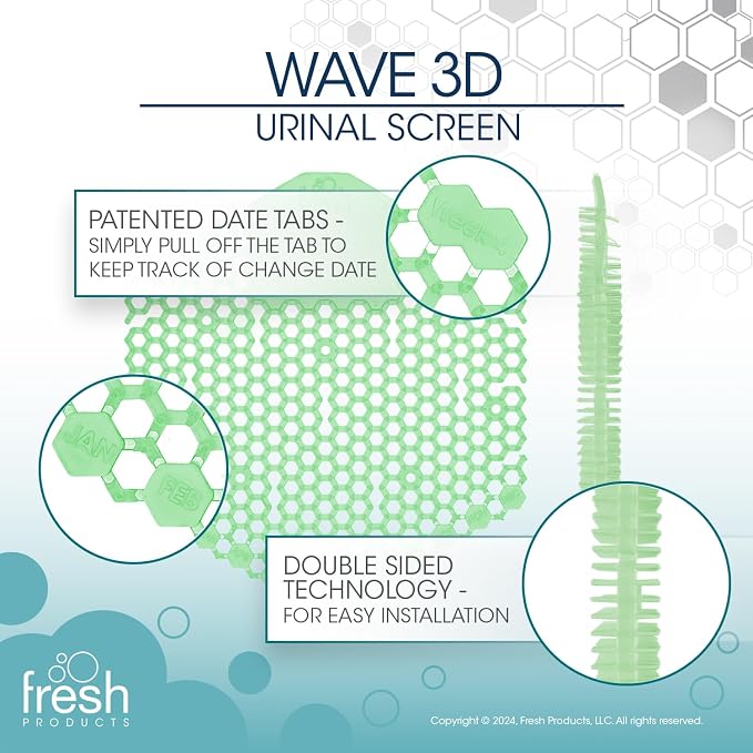 Fresh Products Wave 3D Urinal Screen Deodorizer, Cucumber Melon, 10 packs | Anti-Splash Shield For Men Bathroom, 30-Day Odor Control With Beneficial Bacteria, Easy Double-Sided Install, Made In USA