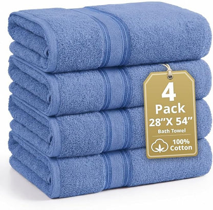 LANE LINEN Bath Towel Set Quick Dry 100% Cotton 4 Piece Soft - Allure | Cotton Towels - Classic Terry Weave, Densely Woven, Coordinated Colors, Dobby Border Accent, OEKO-TEX Certified