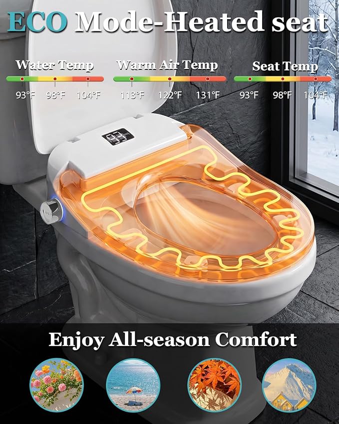 TOTTE Bidet Toilet Seat Elongated, Bubble Foam Shield, Electric Bidet with Heated Water & Remote – Heated Bidet Seat with Auto Open/Close, Instant Warm Wash & Dry, LED Nightlight for Family