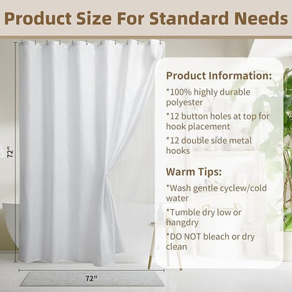 Siiluminisoy Shower Curtain with Liner, Waffle Shower Curtain Set with 12 Stainless Steel Hooks, Waterproof, Machine Washable, Luxury Fabric Shower Curtains for Apartment, White, 72" W x 72" H