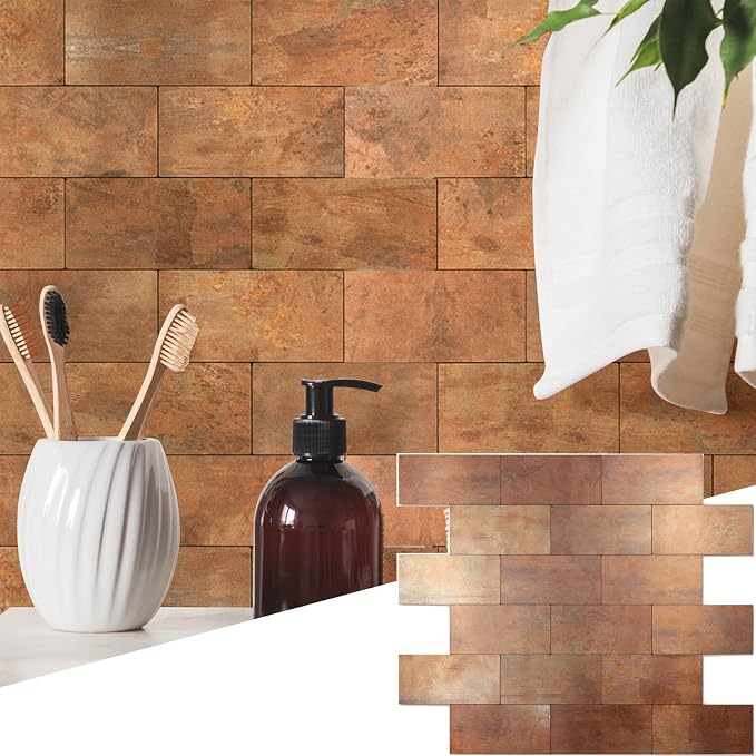 2026 New Upgrade Peel and Stick Backsplash Tile, Peel and Stick 11.34" X 11.57" Wall Tile for Kitchen, Bathroom, Fireplace, Laundry (Copper Metal, 10 Packs)