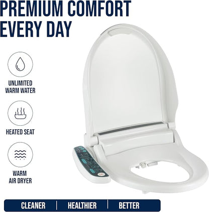 BidetMate 2000 Series Electric Bidet Toilet Seat, Round, Heated Seat | Heated Water Seat, Unlimited Warm Water Wash, Dryer, Deodorizer, Self Cleaning Nozzle, Side Panel Control, Fits Round Toilets