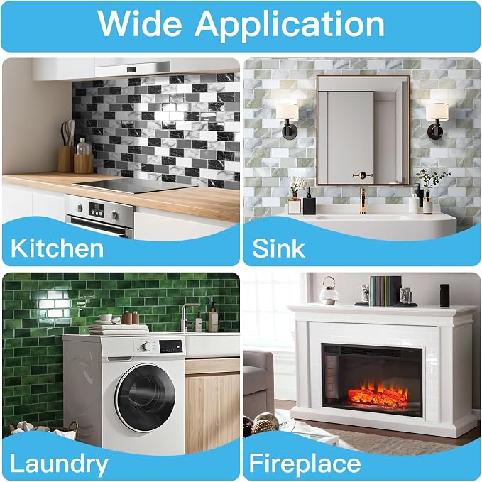 Art3d 10-Pack Subway Peel and Stick Backsplash, Beige & White, 12 x 12 Inch | Thickened Design, No Warping, Durable, Self-Adhesive, Sturdy, for Kitchen, Bedroom, Ideal for New Home Buyers, Future Movers