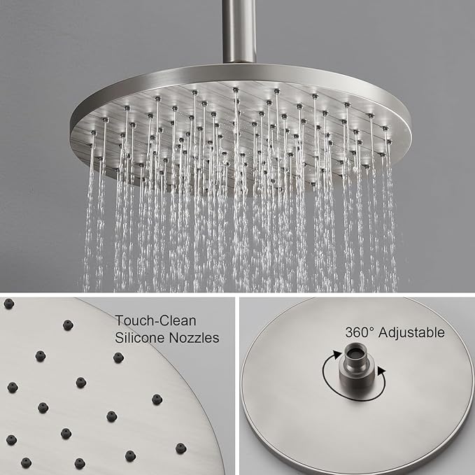 Iriber Shower System Ceiling Mounted Shower Faucet Mixer Set with Luxury High Pressure Shower head and 3-Setting Handheld, Bathroom Shower Trim Kit Contain Pressure Balance Valve,Brushed Nickel