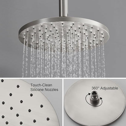 Iriber Shower System Ceiling Mounted Shower Faucet Mixer Set with Luxury High Pressure Shower head and 3-Setting Handheld, Bathroom Shower Trim Kit Contain Pressure Balance Valve,Brushed Nickel