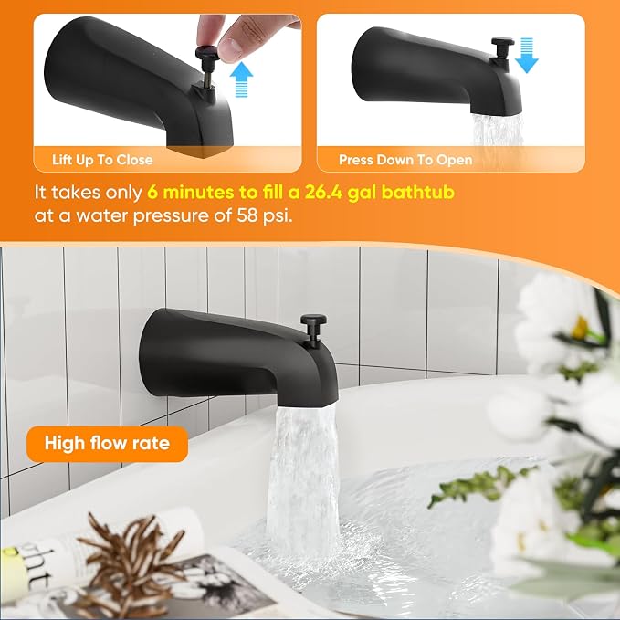Tub Shower Faucet Set Valve Included with 6-Inch Rain Shower Head and Tub Spout Single-Handle Tub and Shower Trim Kit Matte Black