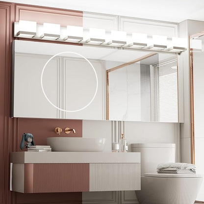 Tipace 8 Lights LED Modern Vanity Light Brushed Nickel Bathroom Lighting Fixture Up and Down Bathroom Wall Light Over Mirror(White Light 6000K)