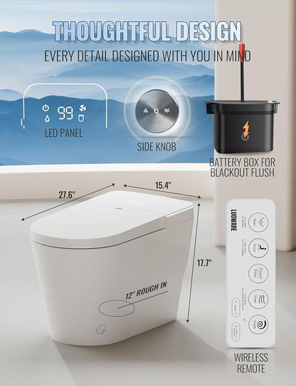 Smart Toilet with Bidet Built in, Auto Open/Close, Foam Shield, Foot Sensing Operation, Built-in Tank & Pump-Assisted Auto Flush, Wider Heated Seat, Luxury One Piece Elongated Bidet Toilet