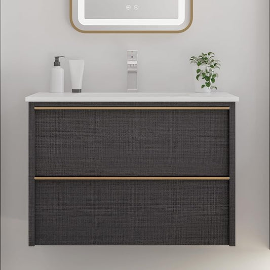 Floating Bathroom Vanity with Sink Wall Mounted Cabinet with 2 Soft-Close Drawers, Moisture-Resistant MDF,Large Storage for Small Space (Gray 30")