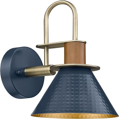 HWH Rustic Wall Sconces, Industrial Sconce Wall Lighting Indoor Wall Lamp, 1-Light Barn Vanity Light for Bathroom Bedroom Bedside, Hammered Metal Shade, Navy Blue Finish, 5HZG74B BL+BG
