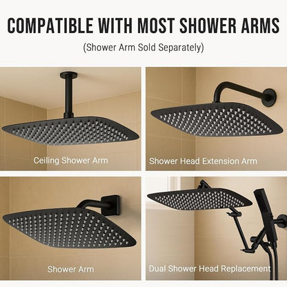 G-Promise All Metal 14 Inch Large Rain Shower Head for Ceiling or Wall | Built to Last, Rust Resistant 304 Stainless Steel, Easy to Install, Full Body Coverage Rainfall Shower Head, Daily SPA