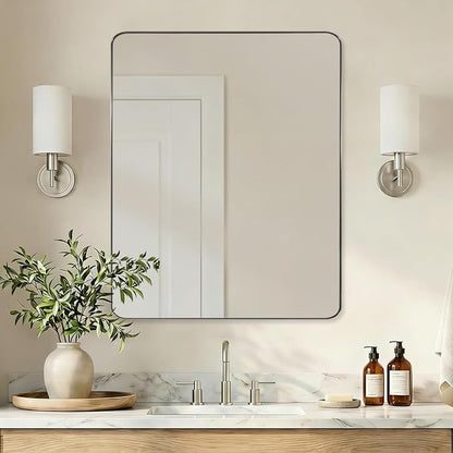 Brushed Nickel Mirrors for Bathroom Sink, 24x30 Inch Bathroom Vanity Mirror with Rectangular Metal Frame-Modern Clean Design with Superior Stainless Steel Frame