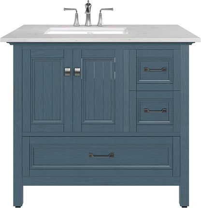 Eviva Britney 36 in. Ash Blue Single Sink Bath Vanity with Carrara Quartz Top and Undermount Porcelain Sink