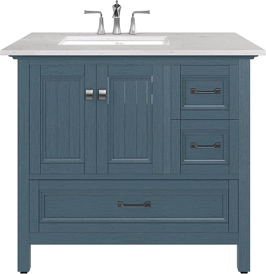 Eviva Britney 36 in. Ash Blue Single Sink Bath Vanity with Carrara Quartz Top and Undermount Porcelain Sink