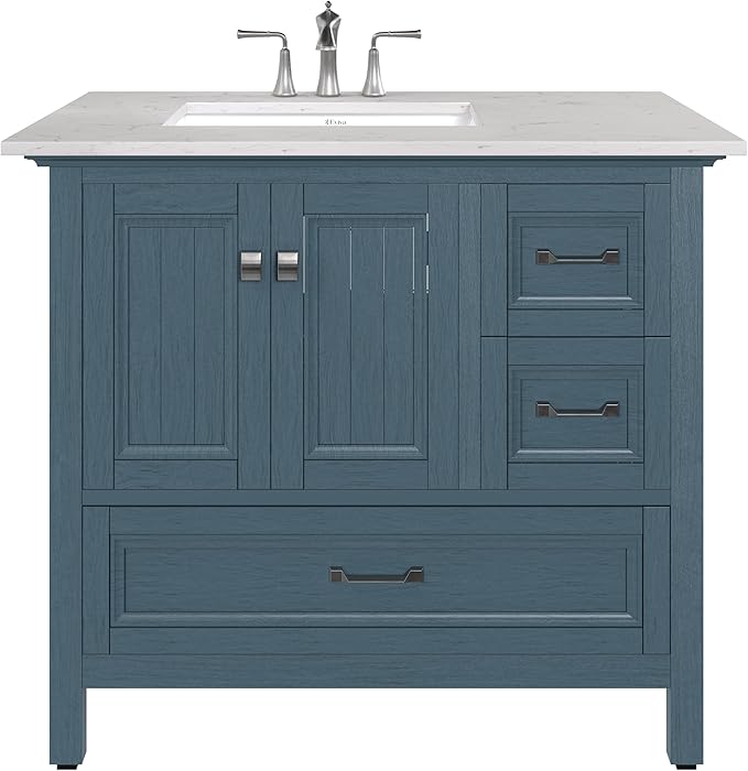Eviva Britney 36 in. Ash Blue Single Sink Bath Vanity with Carrara Quartz Top and Undermount Porcelain Sink