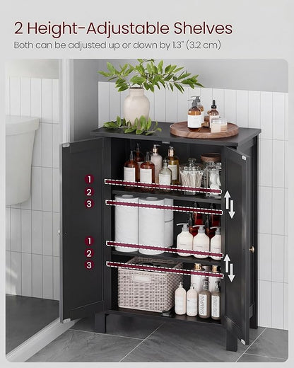 VASAGLE Floor Storage Cabinet, Freestanding Storage Unit with 2 Adjustable Shelves, for Bathroom Living Room Dining Kitchen, 11.8 x 23.6 x 31.5 Inches, Ink Black UBCB060B01