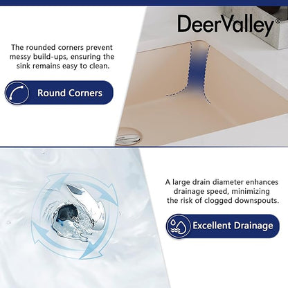 DeerValley Rectangular Undermount Bathroom Sink,19.72"x15.59"x6.54" Modern Vessel Sink Bone Color Undermount Bathroom Sink Rectrangle Porcelain Ceramic Lavatory Vanity Vessel Sink with Overflow