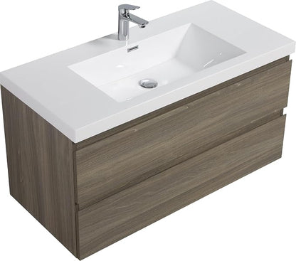 42 Inch Floating Bathroom Vanity with Sink, Large Storage Wall Mounted Floating Vanity with Soft Close Drawers, One-Piece Basin Bathroom Sink Cabinet (Ash Grey, 42 Inch)