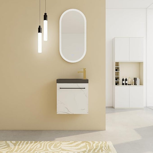 KEIKI 20'' Bathroom Vanity Cabinet with Sink, Wall Mounted Floating Bathroom Vanity with Soft-Close Cabinet Door, for Small Bathroom, Carrara Black