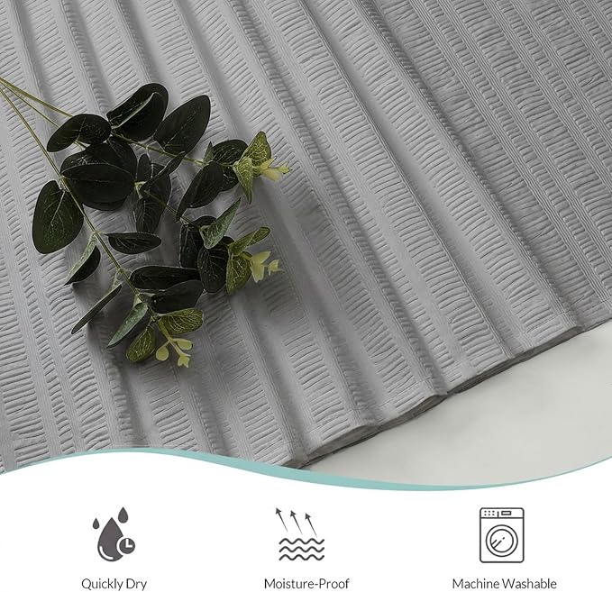 Aiyufeng Moga Extra Long Light Gray Shower Curtain 96 Inch Long, Embossed Texture Fabric Bathroom Shower Curtain, Large Hotel Bath Curtain with 12 Holes, 72Wx96H, Pale Gray