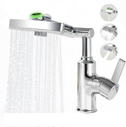 Rotatable Rain Faucet, Single Hole 360° Rotatable Bathroom Faucet, Single Handle Modern Bathroom Sink Faucet with LED Temperature Display(No Batteries) in Fahrenheit, 3 Water Modes-Chrome