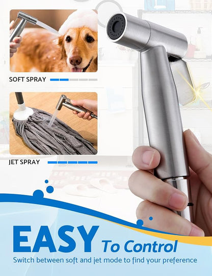 3-Pack Handheld Bidet Sprayer for Toilet, Adjustable Pressure | 3-Pack Set, Leak-Free Hose, Tank or Wall Mount, Cloth Diaper Rinse, Stainless Steel Body, Nozzle, Soft Silicone Nozzle