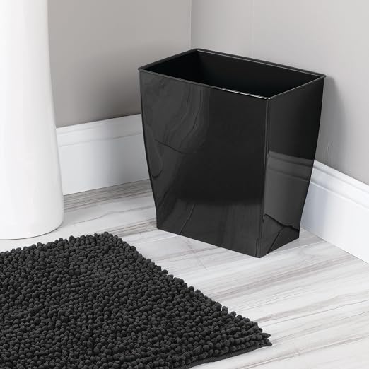 iDesign Small Plastic Bathroom Trash Can, Black | Slim Rectangle, For Bedroom, For Office, For Dorm