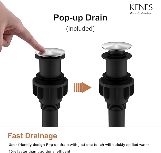 KENES Brushed Nickel Vessel Sink Faucet, Single Handle Tall Bathroom Faucet Single Hole, Modern Bathroom Vanity Faucet with Pop Up Drain and Supply Lines, KE-9005C