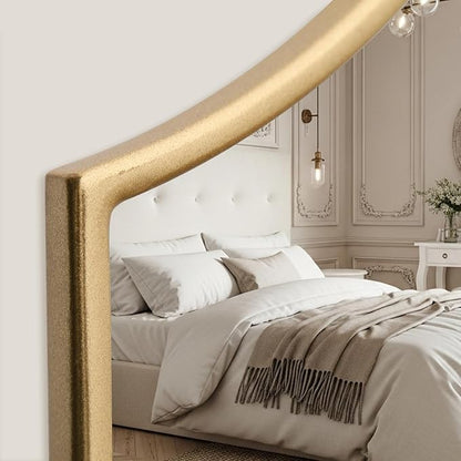 Besdomus Gold Scalloped Wall Mirror: 47"x31" Large Wooden Fireplace Mirror | Modern Minimalist Decorative Arched Mirror for Vanity/Dresser/Bedroom/Entryway/Bathroom/Living Room/Dining Room/Over Sink