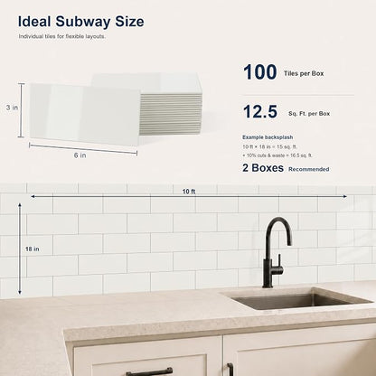 Yipscazo Peel and Stick backsplash 3 x 6 Inches 3D PVC Composite Wall Tile Stick on Backsplash Tile for Kitchen Bathroom, Laundry Room, Fireplace(Polished Soft White, 32 Pieces)