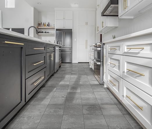 W&S 24-Sheets Peel and Stick Floor Tiles,Light Gray Peel and Stick Backsplash, Self Adhesive Flooring for Bathroom, Bedroom, Living Room, Rigid&Thicker Stick on Kitchen Flooring