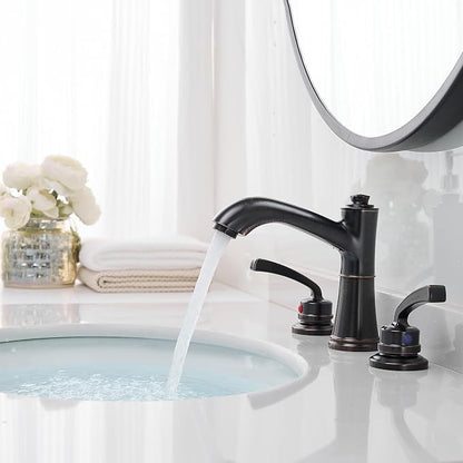 8 Inch Oil Rubbed Bronze Bathroom Faucet Widespread Brass Bathroom Sink Faucet 3 Hole, 2 Handle with Pop up Drain & Pre-Installed Water Hose