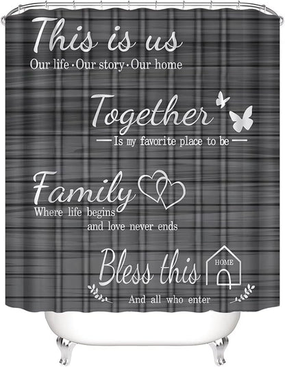 AZHM Family Shower Curtain Set Gray Home Bathroom Set with Shower Curtain and Rugs and Accessories Bathroom Decor Curtain with 12 Hooks
